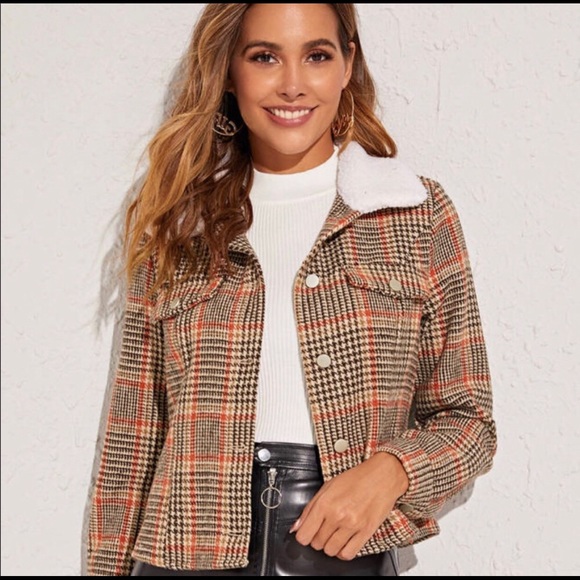 SHEIN Jackets & Blazers - SHEIN Houndstooth Plaid Sherpa Jacket XS